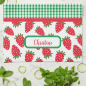 Aardbeienvelden en groene Gingham keukenhanddoeken (Gevouwen)