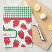 Aardbeienvelden en groene Gingham keukenhanddoeken (Quarter Fold)