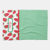 Aardbeienvelden en groene Gingham keukenhanddoeken (Horizontaal)