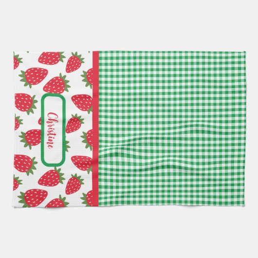 Aardbeienvelden en groene Gingham keukenhanddoeken (Horizontaal)