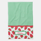 Aardbeienvelden en groene Gingham keukenhanddoeken (Verticaal)