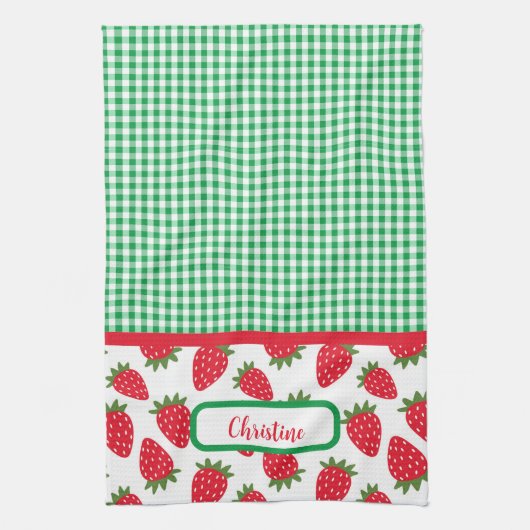 Aardbeienvelden en groene Gingham keukenhanddoeken (Verticaal)