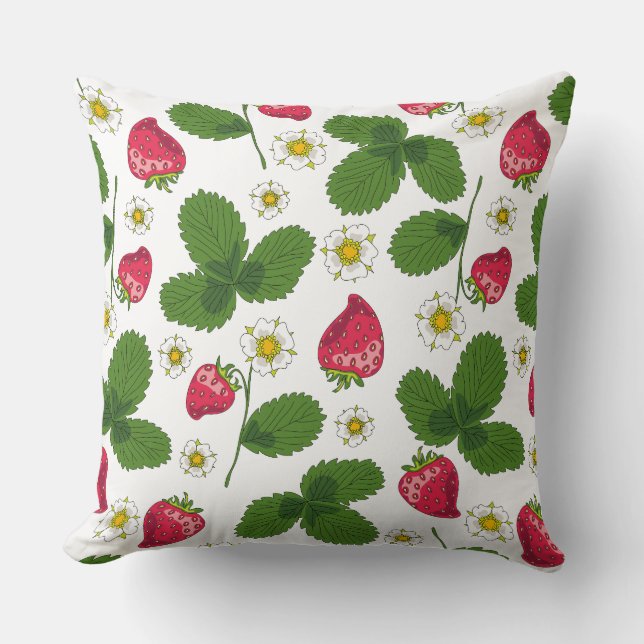 Aardbeienvelden op wit kussen (Voorkant)