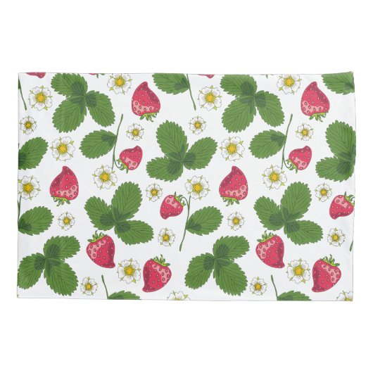 Aardbeienvelden op wit kussensloop (Achterkant-Links)