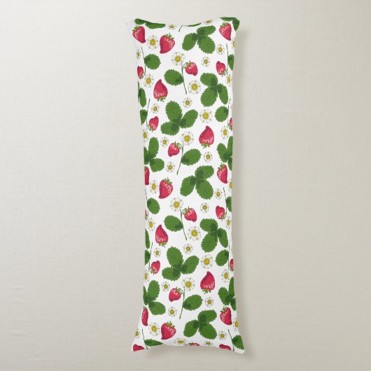Aardbeienvelden op wit lichaamskussen (Voorkant Verticaal)