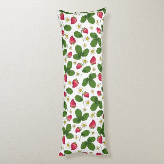 Aardbeienvelden op wit lichaamskussen (Achterkant (Verticaal))