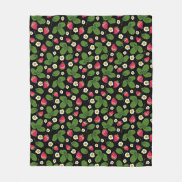 Aardbeienvelden op zwart fleece deken
