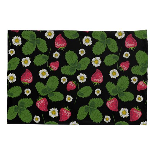 Aardbeienvelden op zwart kussensloop (Achterkant-Links)