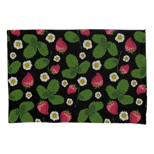 Aardbeienvelden op zwart kussensloop (Voorkant-Links)