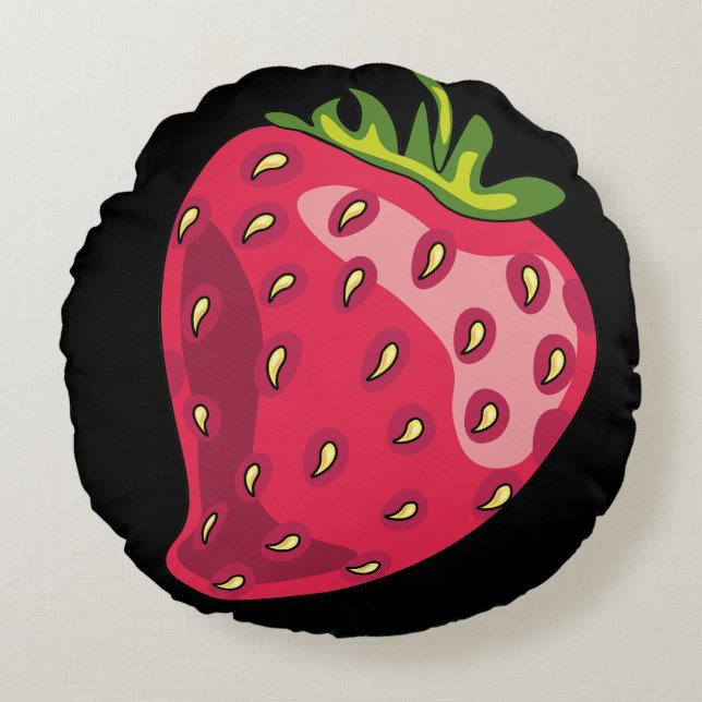 Aardbeienvelden op zwart rond kussen (Voorkant)