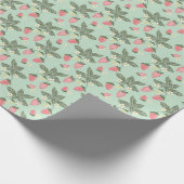 Aardbeienvelden roze en groen cadeaupapier (Hoek)