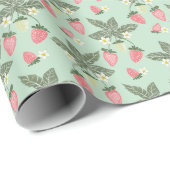 Aardbeienvelden roze en groen cadeaupapier (Rol Hoek)