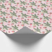 Aardbeienvelden roze en groen cadeaupapier (Hoek)