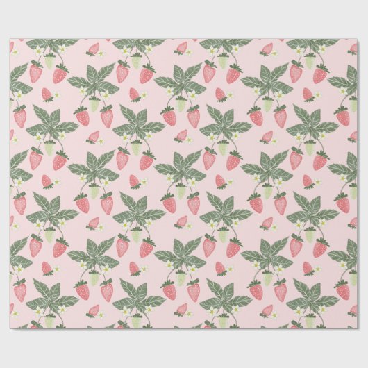 Aardbeienvelden roze en groen inpakpapier (Vlak)