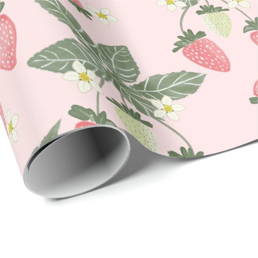 Aardbeienvelden roze en groen inpakpapier (Rol Hoek)