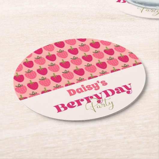 Aardbeienvelden Verrukking Verjaardag Ronde Kartonnen Onderzetter (Gebogen)