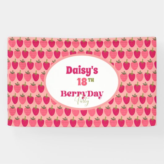 Aardbeienvelden Verrukking Verjaardag Spandoek (Horizontaal)