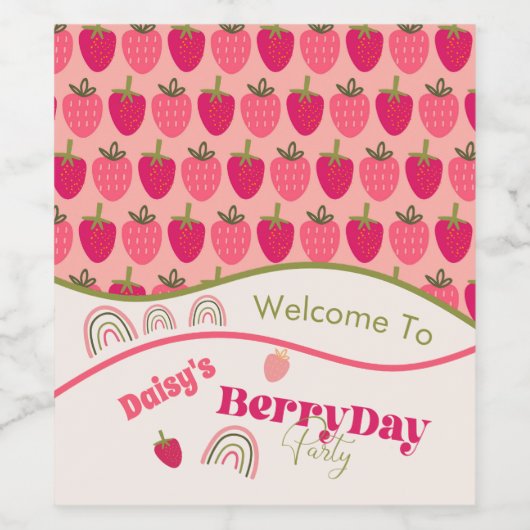 Aardbeienvelden Verrukking Verjaardag Wijn Etiket (Enkel label)