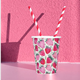 Aardbeienvelden zomertijd picknick roze papieren bekers