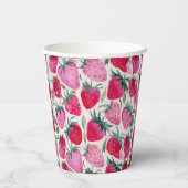 Aardbeienvelden zomertijd picknick roze papieren bekers (Achterkant)