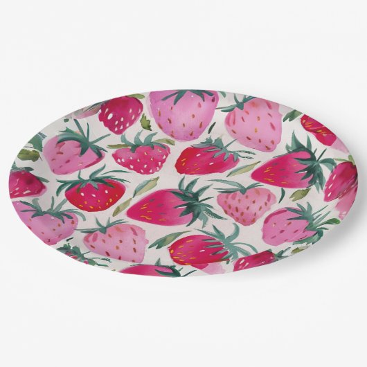 Aardbeienvelden zomertijd picknick roze papieren bordje (Gekanteld)