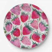 Aardbeienvelden zomertijd picknick roze papieren bordje (Voorkant)