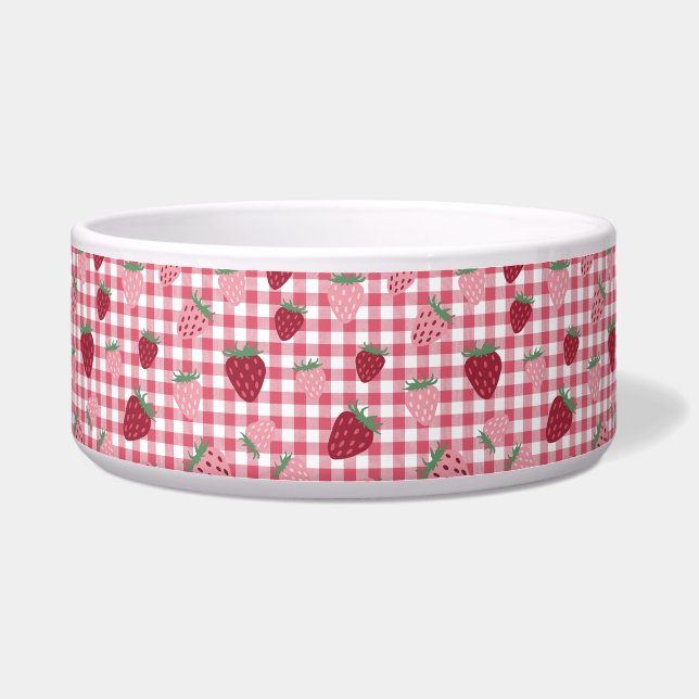 Aardbeienveldpatroon Voerbakje (Voorkant)