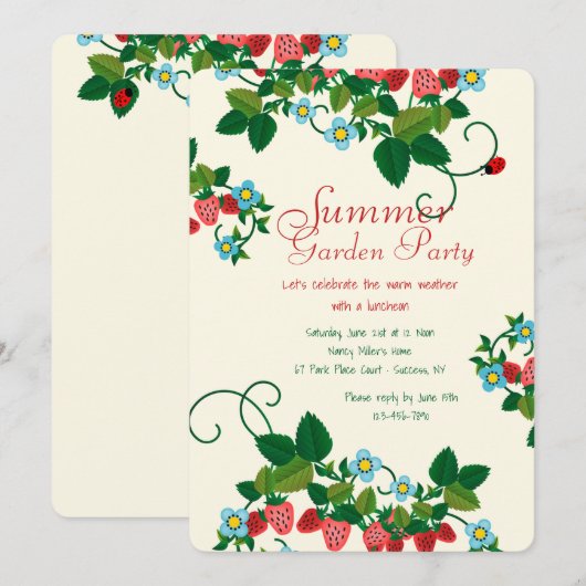 Aardbeienvelduitnodiging Kaart (Voorkant / Achterkant)