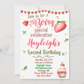 Aardbeienverjaardagsuitnodiging Berry zoete party Kaart (Voorkant)