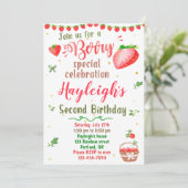 Aardbeienverjaardagsuitnodiging Berry zoete party Kaart (Staand voorkant)