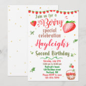 Aardbeienverjaardagsuitnodiging Berry zoete party Kaart (Voorkant / Achterkant)