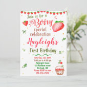 Aardbeienverjaardagsuitnodiging Berry zoete party Kaart (Staand voorkant)