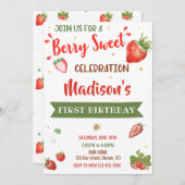 Aardbeienverjaardagsuitnodiging Eerste verjaardag Kaart (Voorkant / Achterkant)