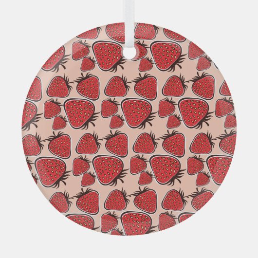 Aardbeienverrukking:  patroonbedel. glas ornament (Voorkant)