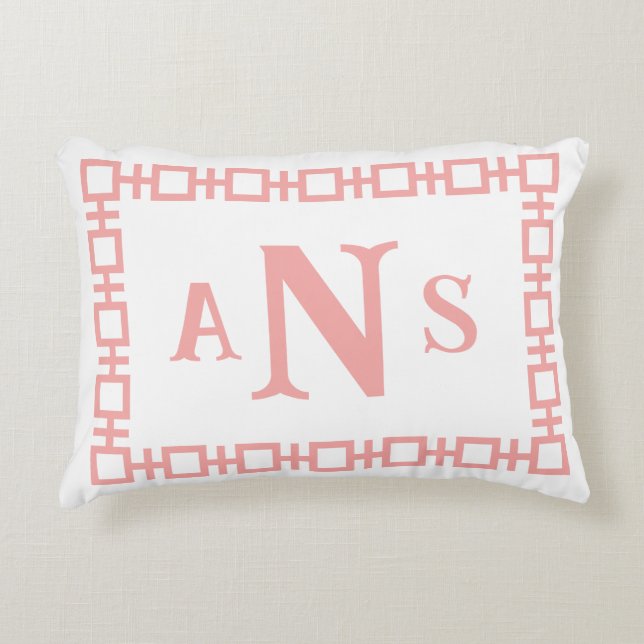 Aardbeienvierkant Grieks sleutelmonogram Accent Kussen (Voorkant)