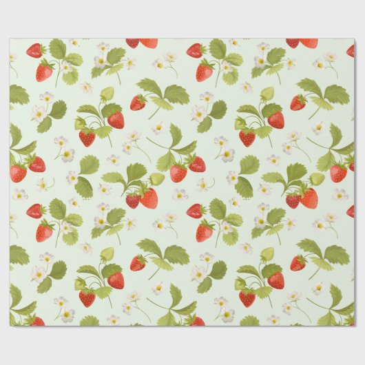Aardbeienvruchten, bladeren en bloemen cadeaupapier (Vlak)