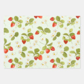 Aardbeienvruchten, bladeren en bloemen inpakpapier vel (Voorkant)