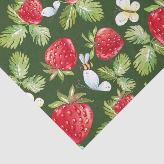 Aardbeienvruchten, bladeren en honingbijen tissuepapier (Detail)