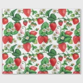 Aardbeienvruchten en aardbeienbloesem cadeaupapier (Vlak)