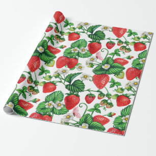 Aardbeienvruchten en aardbeienbloesem cadeaupapier