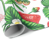 Aardbeienvruchten en aardbeienbloesem cadeaupapier (Rol Hoek)