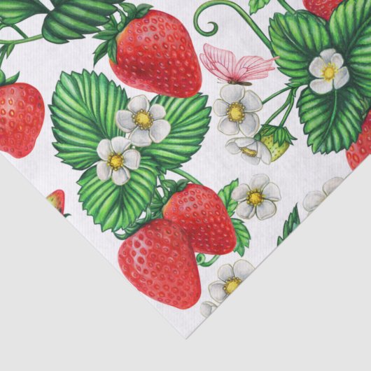 Aardbeienvruchten en aardbeienbloesem tissuepapier (Detail)
