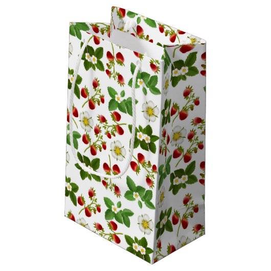 Aardbeienvruchten met bloemen klein cadeauzakje (Achterkant Gekanteld)