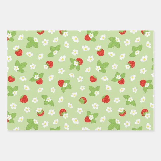 Aardbeienvruchten Rood groen patroon Inpakpapier Vel (Voorkant 3)