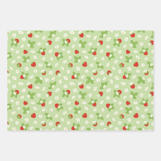 Aardbeienvruchten Rood groen patroon Inpakpapier Vel (Voorkant)