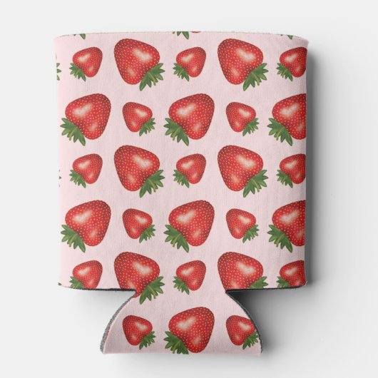 Aardbeienvruchtenpatroon op roze met aangepaste na blikjeskoeler (Achterkant)