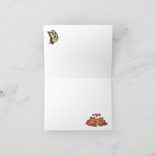 Aardbeienwafels en vlinderkunst blanco bedankkaart (Binnen)