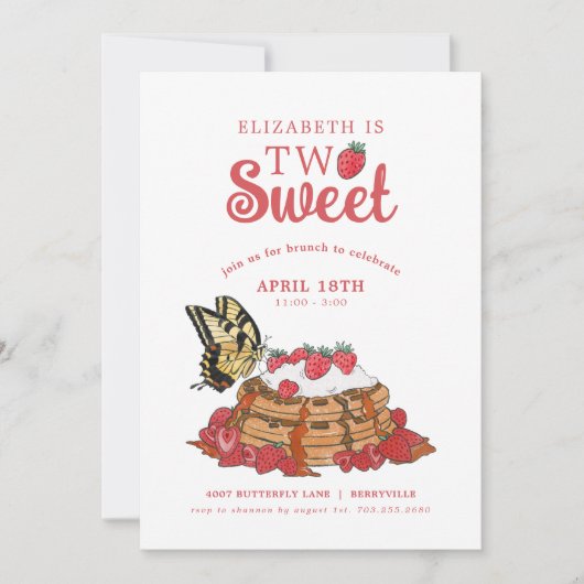 Aardbeienwafels vlinder | Twee lieve verjaardag Kaart (Voorkant)