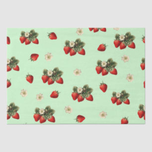 Aardbeienweefselpapier met bloesems op groen tissuepapier