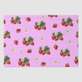 Aardbeienweefselpapier met bloesems op roze tissuepapier